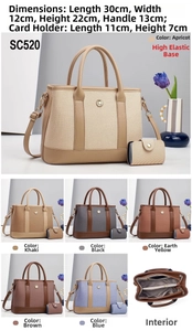 Detail view of large contrast stitching tote bag set with internal small card pouch
