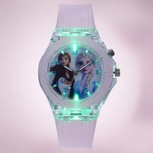 Reloj luminoso de Frozen con correa de silicona morada y luces LED para niñas pequeñas