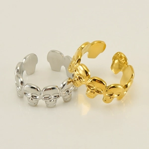 Skull link rings in gold and silver finish, minimalist adjustable stainless steel style