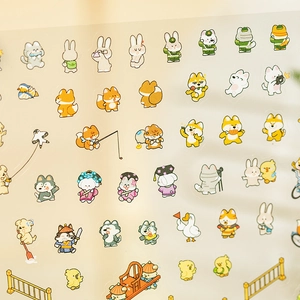 Cartoon animal PET stickers featuring cute 3D scenery and city life designs for journaling