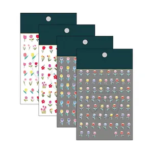 Stickers à ongles tulipes 3D gaufrés avec support adhésif ultra-mince pour manucure