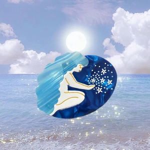 Artistic mermaid acetate hair claw clip with blue ocean dream star pattern for women