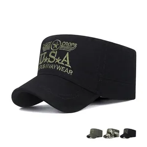 Vintage Baumwolle Cadet Hat Herren USA Stickerei Army Cap Verstellbar Militär Stil Flache Kappe Sonnenhut