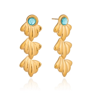 Boucles d'oreilles pendantes en acier plaqué or 18K avec nacre et zircon bleu