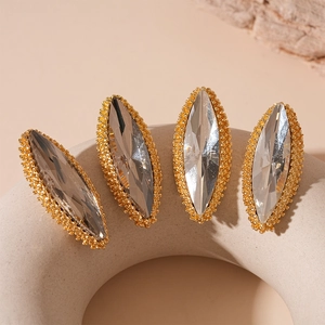 Elegant gold beaded teardrop crystal earrings with marquise-cut rhinestones for women