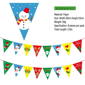 Detailed view of paper Christmas banner featuring Santa Claus and snowman patterns