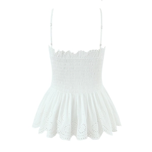 Women white embroidered crop top with adjustable straps and smocking details