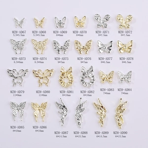 Catalog of 24 3D butterfly nail charms in gold and silver alloy with crystal accents