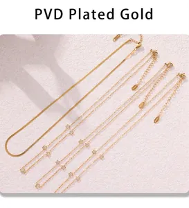 Detail of PVD gold plated stainless steel star pendant necklaces with pavé zircon