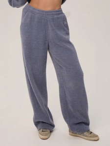 Completo in maglia da donna con pantaloni a gamba larga a vita alta in blu grigiastro