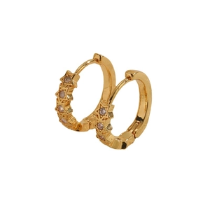 Elegant gold huggie earrings featuring a continuous star pattern with sparkling zircons