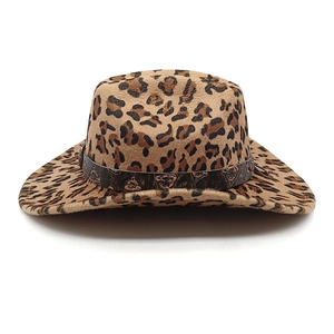 Leopard print western cowboy hat with embossed bull head leather band for men and women