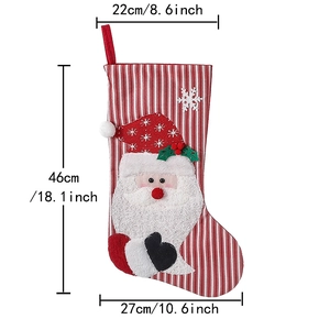 Classic red and white striped Christmas stocking with 3D Santa and dimensions 46x27cm
