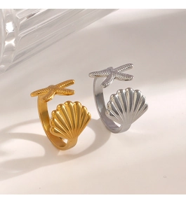 Détails des bagues réglables étoile de mer et coquillage en finitions or et argent