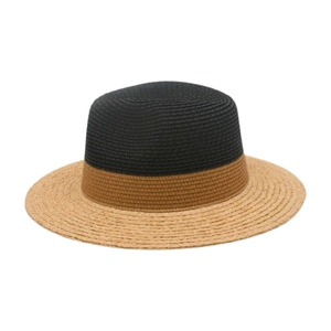 French style minimalist straw sun hat with tri-color woven design for summer beach
