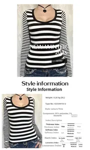 Detail view of striped long sleeve top fabric composition 95 percent polyester 5 percent elastane