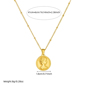 Vintage gold plated stainless steel coin necklace with Elizabeth II portrait pendant