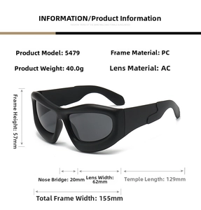 Tableau des tailles pour lunettes Y2K punk avec dimensions de monture PC et verre AC