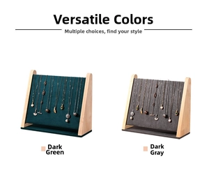 Dark green and deep grey velvet necklace display stands with premium wood frames