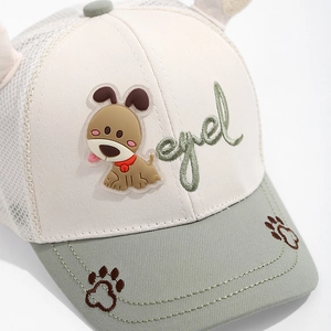 Breathable kids mesh baseball cap with cartoon puppy patch and cute 3D ears
