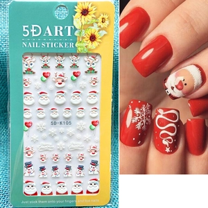 5D embossed Christmas nail art stickers featuring Santa, reindeer and snowflakes patterns