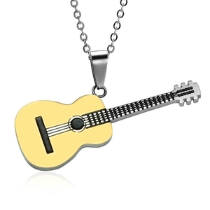 Creative yellow and black guitar pendant necklace on silver chain for music lovers
