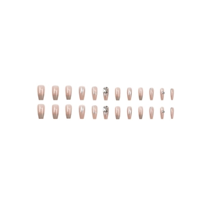French gradient nude coffin press-on nails set with silver glitter and rhinestones
