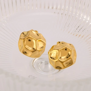 Golden honeycomb textured hollow sphere earrings made of premium stainless steel