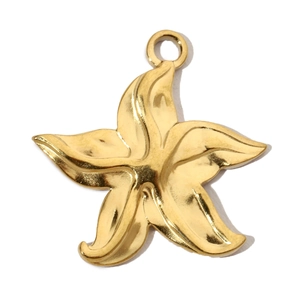Polished gold starfish pendant with round hanging loop for DIY jewelry making