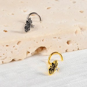 Stainless steel butterfly nose rings with zircon inlay in silver and gold finishes