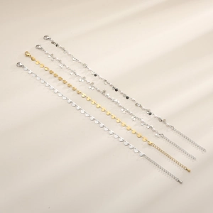 Titanium steel heart and star charms anklet set in gold and silver finishes