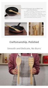 Detailed macro view of polished natural bamboo spatula set for non-stick cookware sets