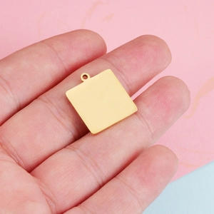 Polished 18mm square titanium steel pendant in gold finish for DIY jewelry crafting