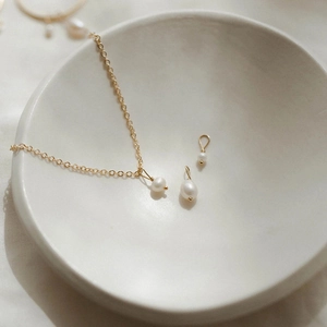 Baroque freshwater pearl necklace with 14K gold plated titanium steel chain for women