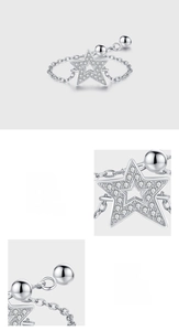 Detailed macro view of S925 sterling silver star ring with hand-set zircon pave detail