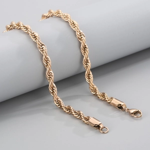 Macro detail of rose gold twist rope chain showing the metallic texture and link structure