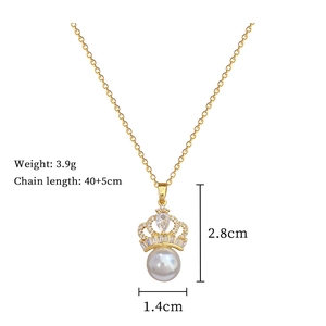 Detailed view of crown pearl pendant showing exact dimensions and 40 plus 5cm chain length