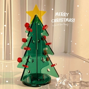 Mini Acrylic Christmas Tree Desktop Ornament Green Transparent Xmas Decoration Festive Holiday Gift Tabletop Decor