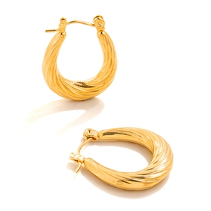 Elegant 18K gold-plated stainless steel hoop earrings with textured twist design