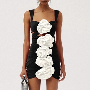 Women 3D Flower Ruched One Piece Swimsuit And Mini Skirt Beachwear Cut Out Sexy Elegant Polyester Swimwear