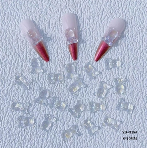 3D aurora resin bear nail art charms 8x10mm with iridescent pearl finish on pink nails