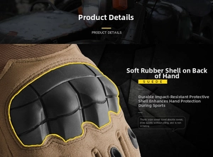 Detail of desert suede tactical gloves showing impact protection and thumb sweat zone