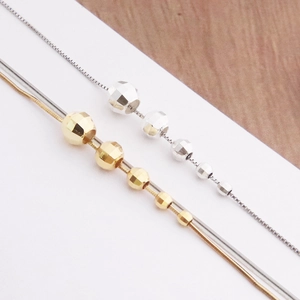 Polished S925 sterling silver laser-cut faceted beads on thin gold and silver chains