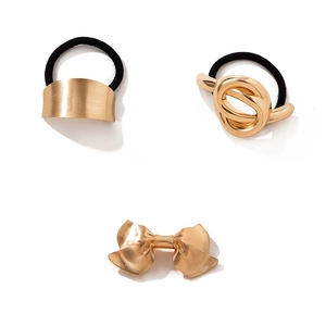 Elegant gold metal bow hair tie and knot headband set for women stylish ponytail styling