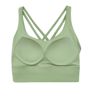 Dettaglio delle spalline incrociate e della fascia elastica larga del reggiseno sportivo