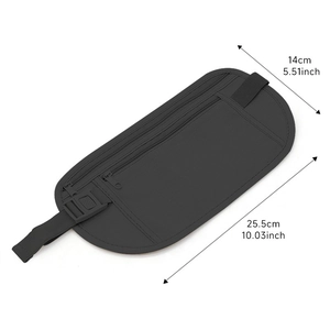 Tableau des tailles détaillé pour sac banane de sport noir avec dimensions 25,5 cm sur 14 cm