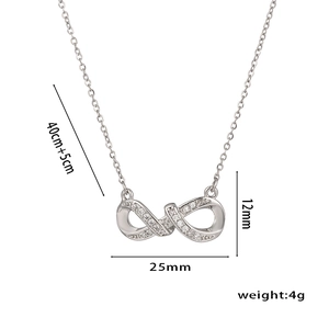 Silver infinity pendant necklace with sparkling stones, minimalist style for women