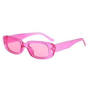 Retro small rectangle sunglasses in transparent pink plastic for men and women