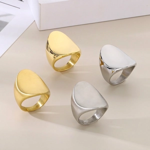 Geometric Wide Surface Ring Stainless Steel 18K Gold Plated Polished Brushed Chunky Statement Jewelry For Women Fashion