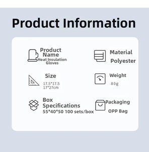 Detailed chart showing thick heat-resistant kitchen glove dimensions and polyester material